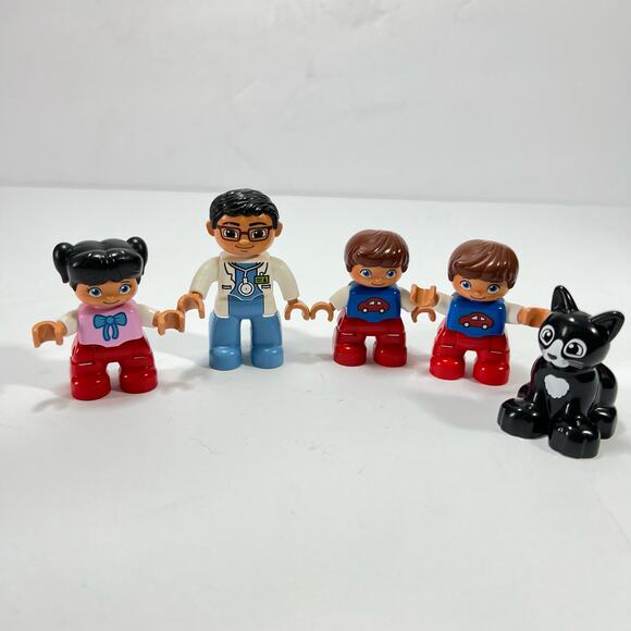 Lego Duplo - Family Of 4 Dad Boy Girl cat Lot Of (5) Figurines - Picture 1 of 7